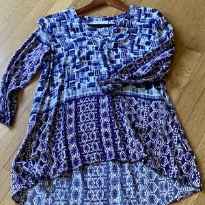 Habitat Blue and White Graphic Tunic with 3/4 Sleeves